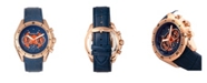 Morphic M66 Series, Skeleton Dial, Rose Gold Case, Blue Leather Band Watch w/Day/Date, 45mm